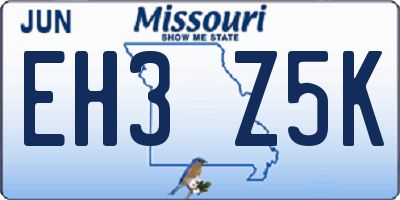 MO license plate EH3Z5K