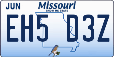 MO license plate EH5D3Z
