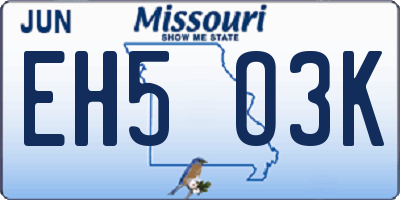 MO license plate EH5O3K