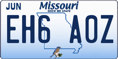 MO license plate EH6A0Z
