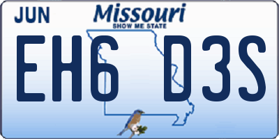 MO license plate EH6D3S