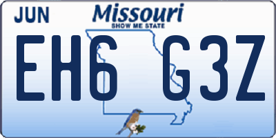 MO license plate EH6G3Z