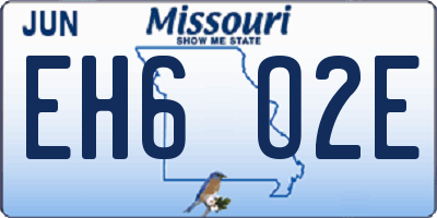 MO license plate EH6O2E