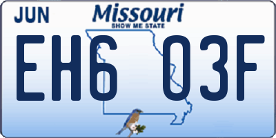 MO license plate EH6O3F