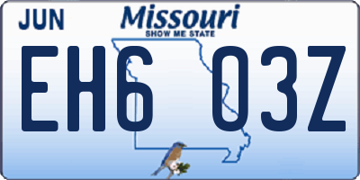 MO license plate EH6O3Z