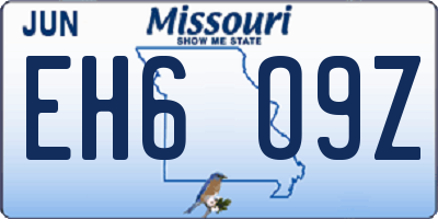 MO license plate EH6O9Z