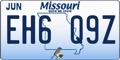 MO license plate EH6Q9Z