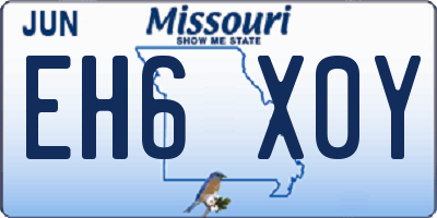 MO license plate EH6X0Y