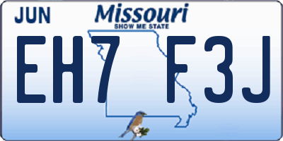 MO license plate EH7F3J