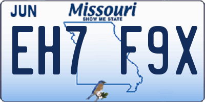 MO license plate EH7F9X