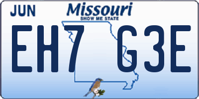 MO license plate EH7G3E