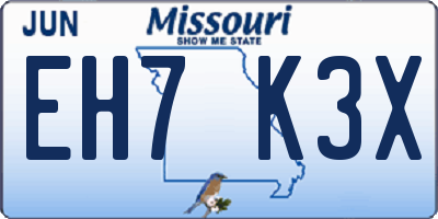 MO license plate EH7K3X