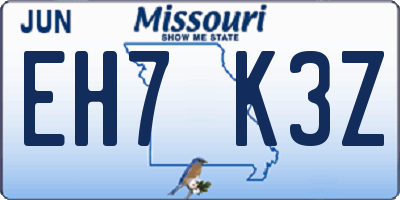 MO license plate EH7K3Z