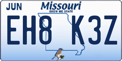 MO license plate EH8K3Z
