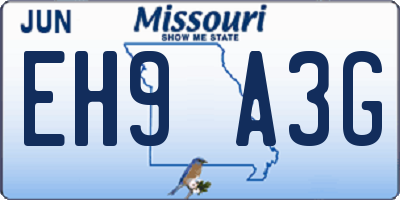 MO license plate EH9A3G