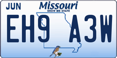 MO license plate EH9A3W