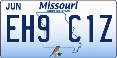 MO license plate EH9C1Z