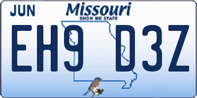 MO license plate EH9D3Z