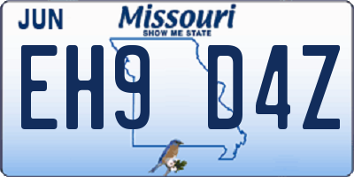 MO license plate EH9D4Z