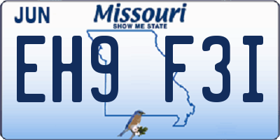 MO license plate EH9F3I