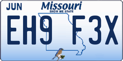MO license plate EH9F3X