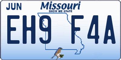 MO license plate EH9F4A