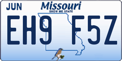 MO license plate EH9F5Z
