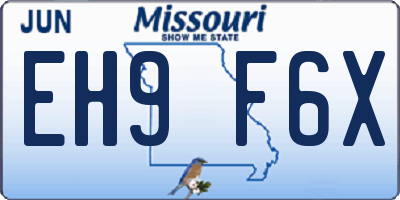 MO license plate EH9F6X