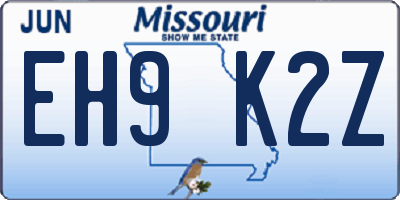 MO license plate EH9K2Z