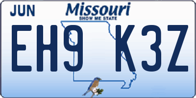 MO license plate EH9K3Z