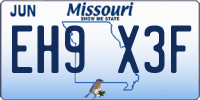 MO license plate EH9X3F