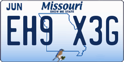 MO license plate EH9X3G