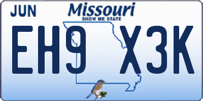 MO license plate EH9X3K