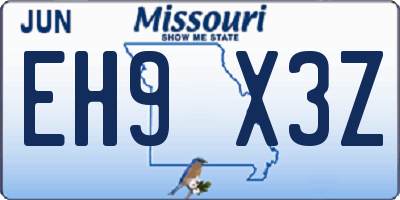 MO license plate EH9X3Z