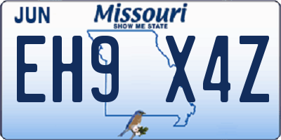 MO license plate EH9X4Z
