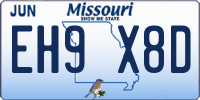 MO license plate EH9X8D