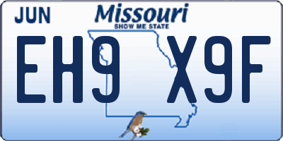MO license plate EH9X9F