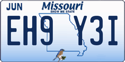 MO license plate EH9Y3I