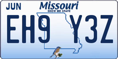 MO license plate EH9Y3Z