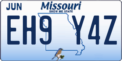 MO license plate EH9Y4Z