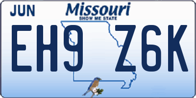 MO license plate EH9Z6K