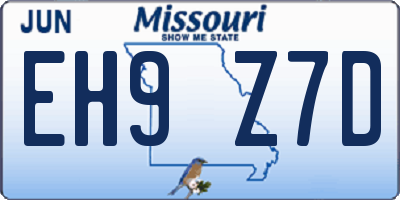 MO license plate EH9Z7D