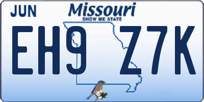 MO license plate EH9Z7K
