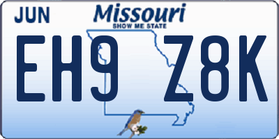 MO license plate EH9Z8K