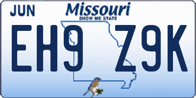 MO license plate EH9Z9K