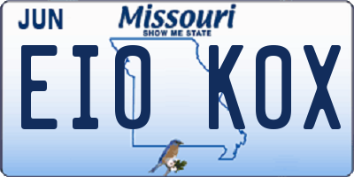 MO license plate EI0K0X