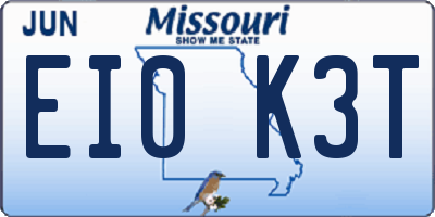 MO license plate EI0K3T