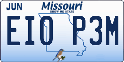 MO license plate EI0P3M