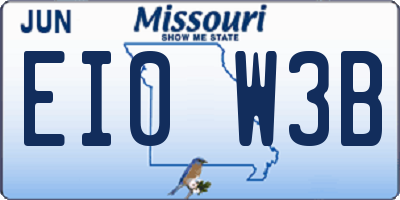 MO license plate EI0W3B