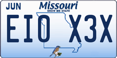 MO license plate EI0X3X